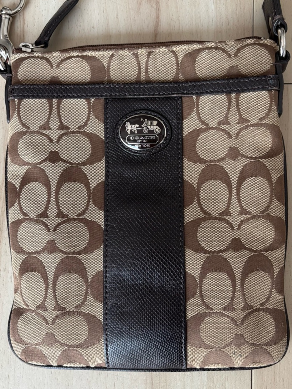 Authentic Y2K COACH Brown Jacquard Sutton Crossbody Bag w Pink Silk Lining - OS - Picture 2 of 7